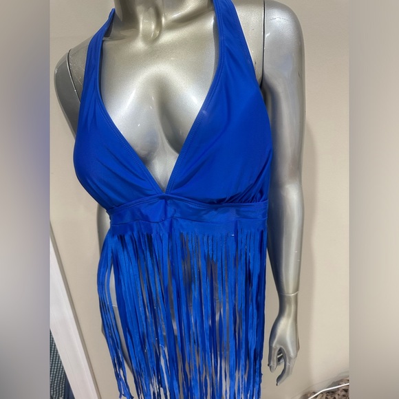 Plus size blue bikini tassel fringe set 2 pieces size 2X festival boho - Picture 2 of 6